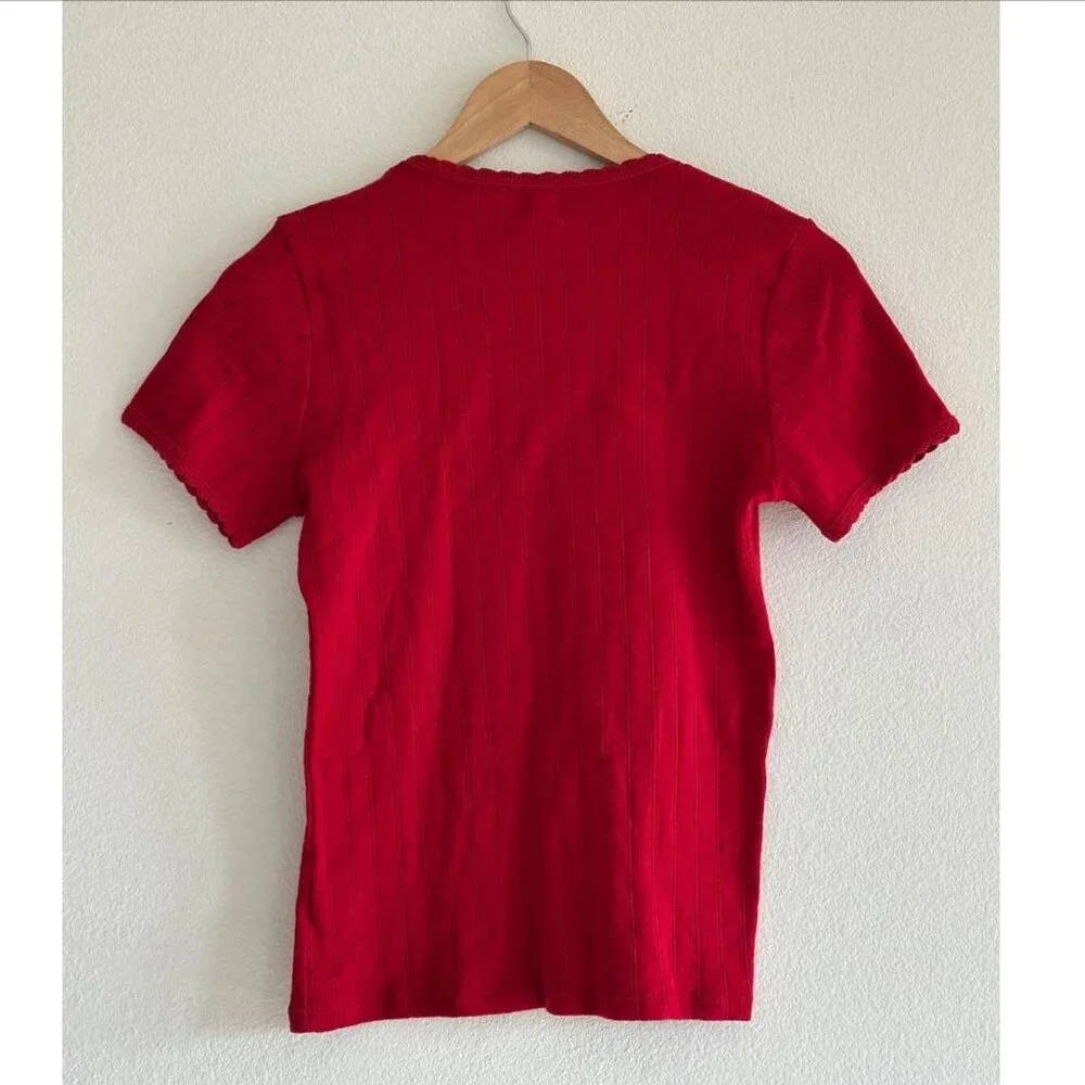 Madewell x LESET Pointelle Slim-Fit Tee in Red, Size Medium - Picture 5 of 5
